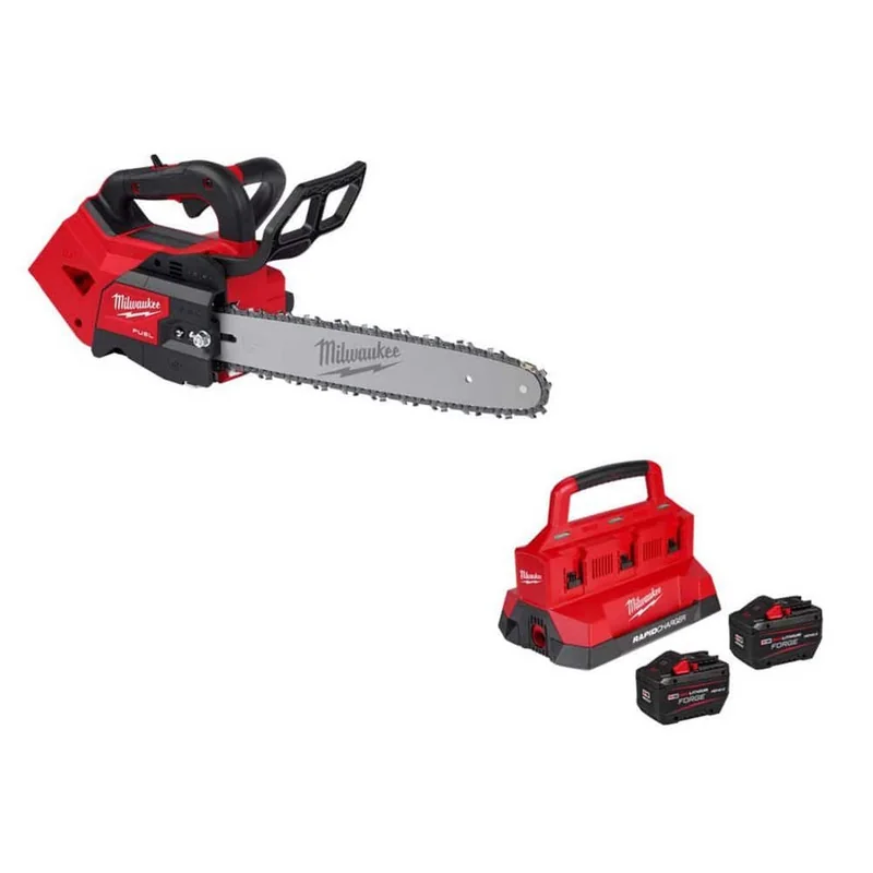 Milwaukee 14-Inch Top-Handle Chainsaw Kit — FORGE Batteries & PACKOUT Charger — product photograph